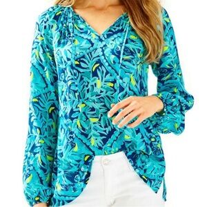 Lilly Pulitzer Willa Top Midnight Cove Indigo Blue  Drawstring Top Small